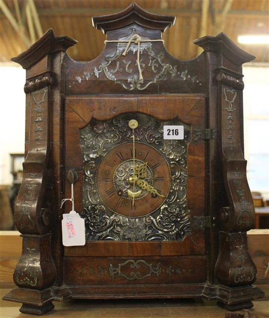 A mid European walnut and cut pewter bracket clock